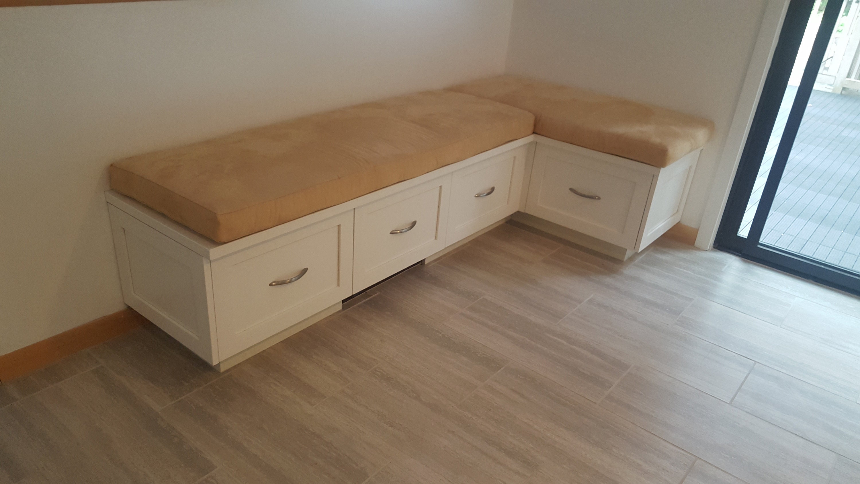 Custom Cushion or Cushion Covers bench cushions, shown in microsuede
