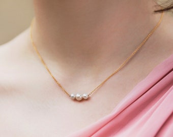 Pearl Trio Necklace | Pearl Bridesmaid Necklace | Dainty Pearl Jewelry | Trinity