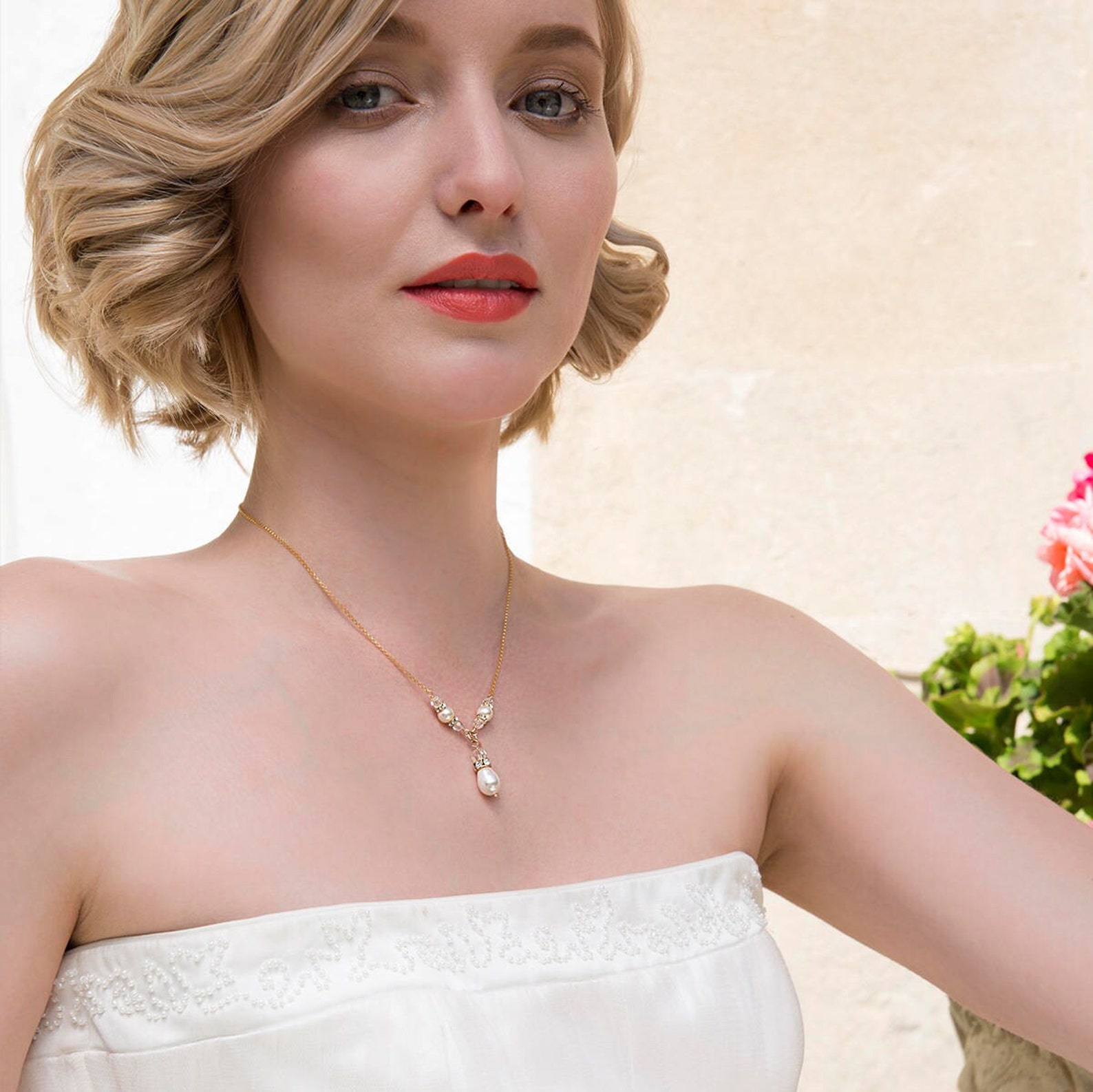 Pearl Drop Necklace Gold Wedding Necklace Swarovski Bridal Etsy UK