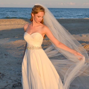 Elbow length veil. Soft full tulle veil with simple smooth cut edge. Wedding veil. Bridal veil.  WILLOW