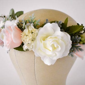 Blush flower crown Blush pink and ivory flower crown with greenery Wedding floral crown Pink floral crown Wedding hair wreath image 9