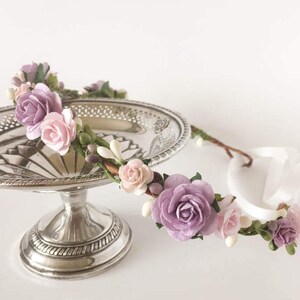 Lavender flower crown. Lavender and pink floral crown. Boho wedding crown. Floral crown. Flower headpieces. Bridesmaids headpieces. image 5