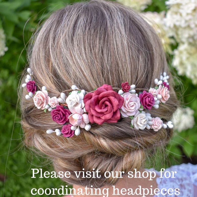 Burgundy and Blush Flower Crown. Blush flower crown. Burgundy flower crown. Burgundy headpiece. Wine flower crown. image 10