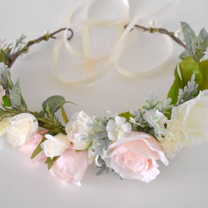 Blush flower crown Blush pink and ivory flower crown with greenery Wedding floral crown Pink floral crown Wedding hair wreath image 10