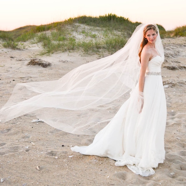 Soft full chapel length veil. Simple smooth cut edge veil.  Wedding veil   WILLOW