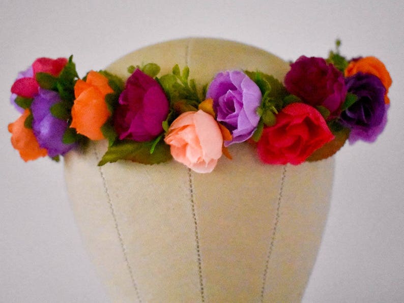 Rose Flower Crown Purple Floral Crown Colorful Floral Crown Etsy