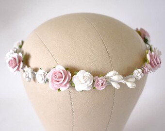Dusty Rose Flower Crown. Rose Pink and White Flower Crown  display picture 3