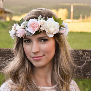 Blush flower crown Blush pink and ivory flower crown with greenery Wedding floral crown Pink floral crown Wedding hair wreath image 5