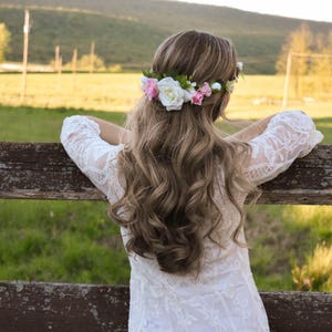 Pink floral crown. Pink and white flower crown. Pink wedding circlet. Pink and white bridal wreath. Pink bridal crown Boho wedding crown