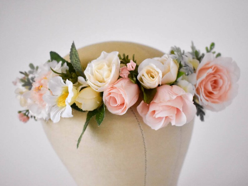 Blush flower crown Blush pink and ivory flower crown with greenery Wedding floral crown Pink floral crown Wedding hair wreath image 7