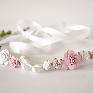 Dusty Rose Flower Crown. Rose Pink and White Flower Crown. - Etsy