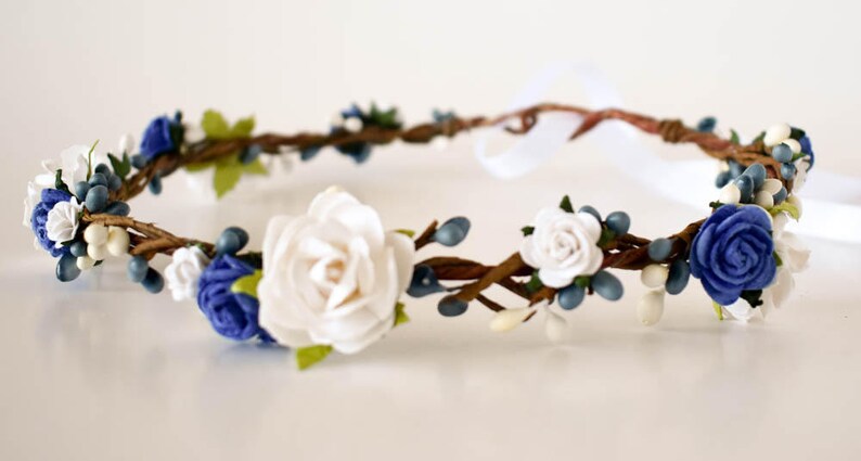 Blue Flower Crown. Royal Blue and White Floral Crown. Boho Weddings ...