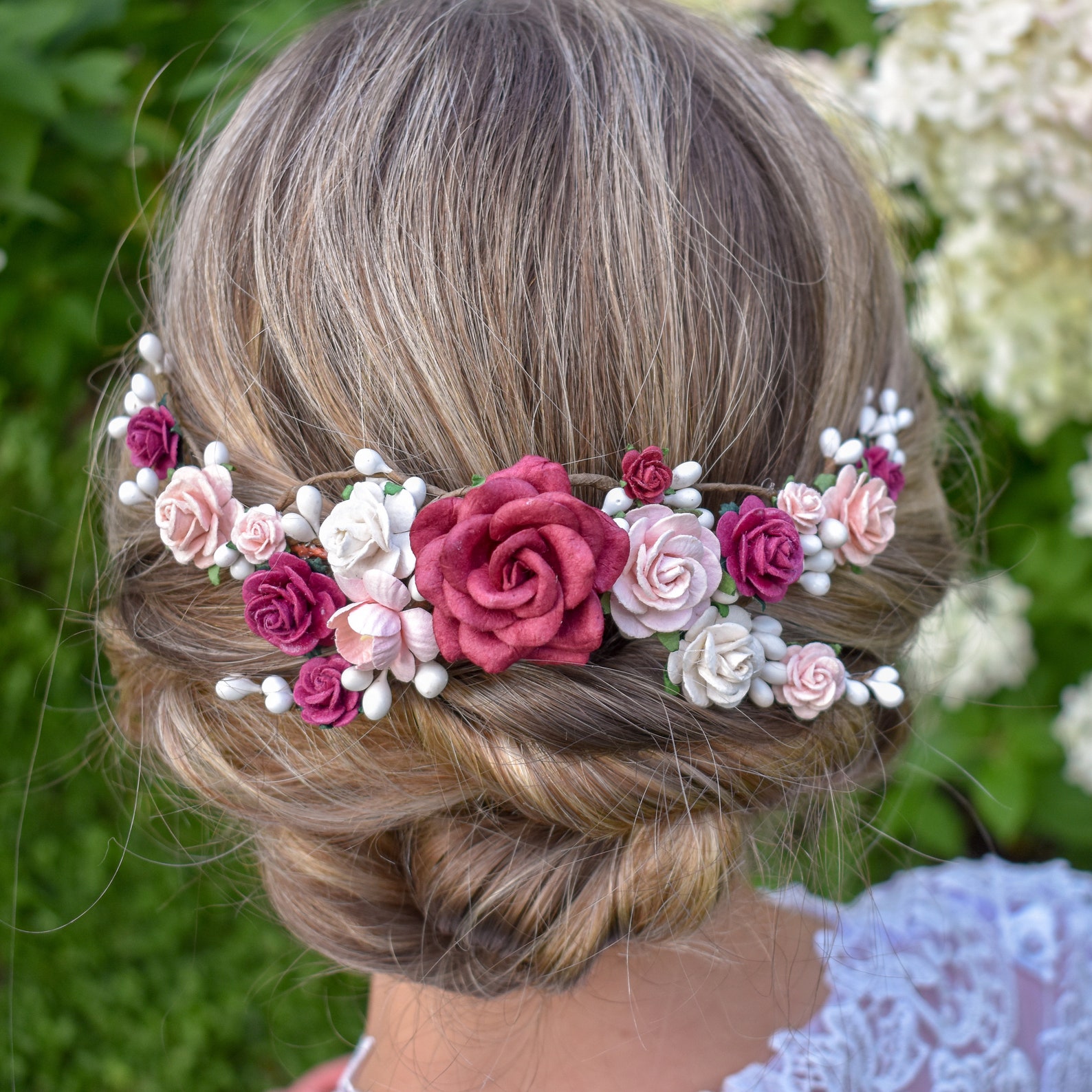 Burgundy and Blush wedding headpiece. Fall wedding hair piece. Etsy