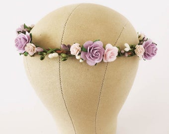 Lavender flower crown. Lavender and pink floral crown. Boho wedding crown. Floral crown. Flower headpieces. Bridesmaids headpieces.