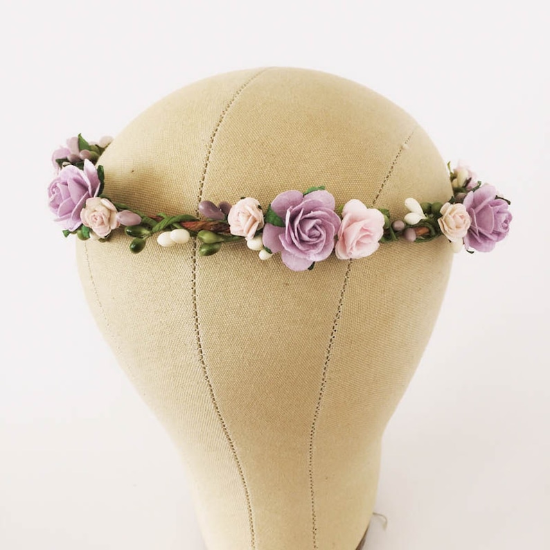 Lavender flower crown. Lavender and pink floral crown. Boho wedding crown. Floral crown. Flower headpieces. Bridesmaids headpieces. image 1