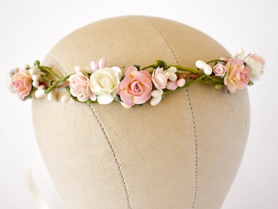 Flower Crown. Pink, Blush and Cream Flower Crown. Wedding 