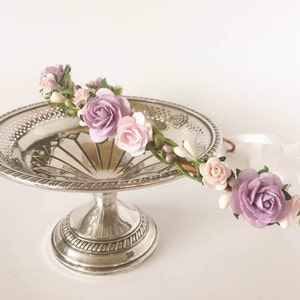Lavender flower crown. Lavender and pink floral crown. Boho wedding crown. Floral crown. Flower headpieces. Bridesmaids headpieces. image 2