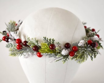 Christmas crown, Holiday flower crown. Burgundy and red berry crown, Christmas flower crown. Winter flower crown. Holiday headband,