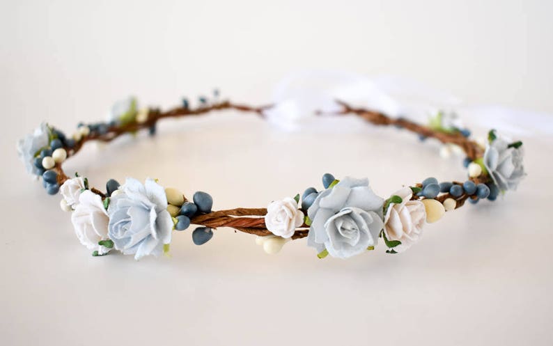 Blue Flower Crown. Light Blue and White Floral Crown. Wedding Crown in ...