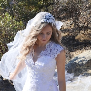 Soft wedding veil. Juliette veil. Chapel length veil. Lace Juliette veil. Cathedral length veil
