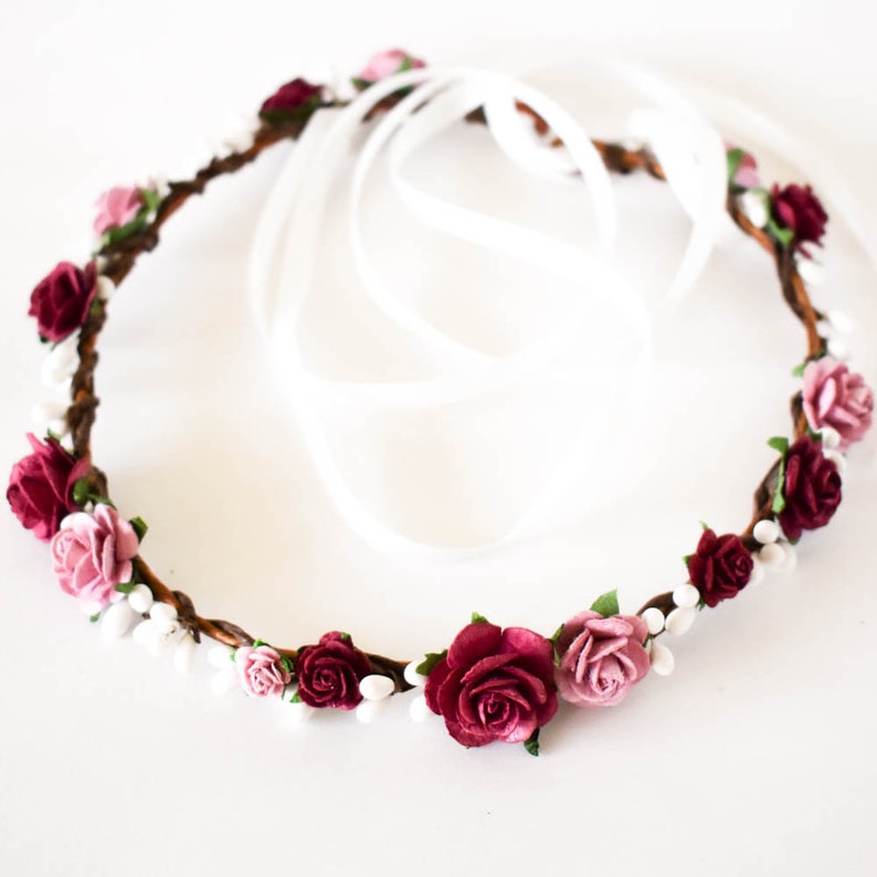 Burgundy hair flowers. Burgundy bridal headpiece Mauve flower crown Dusty Rose wedding headpiece Burgundy and Dusty Rose flower crown