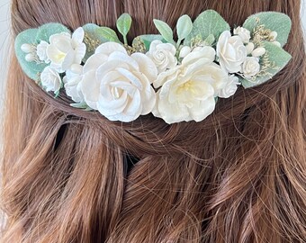 White floral bridal hair pin