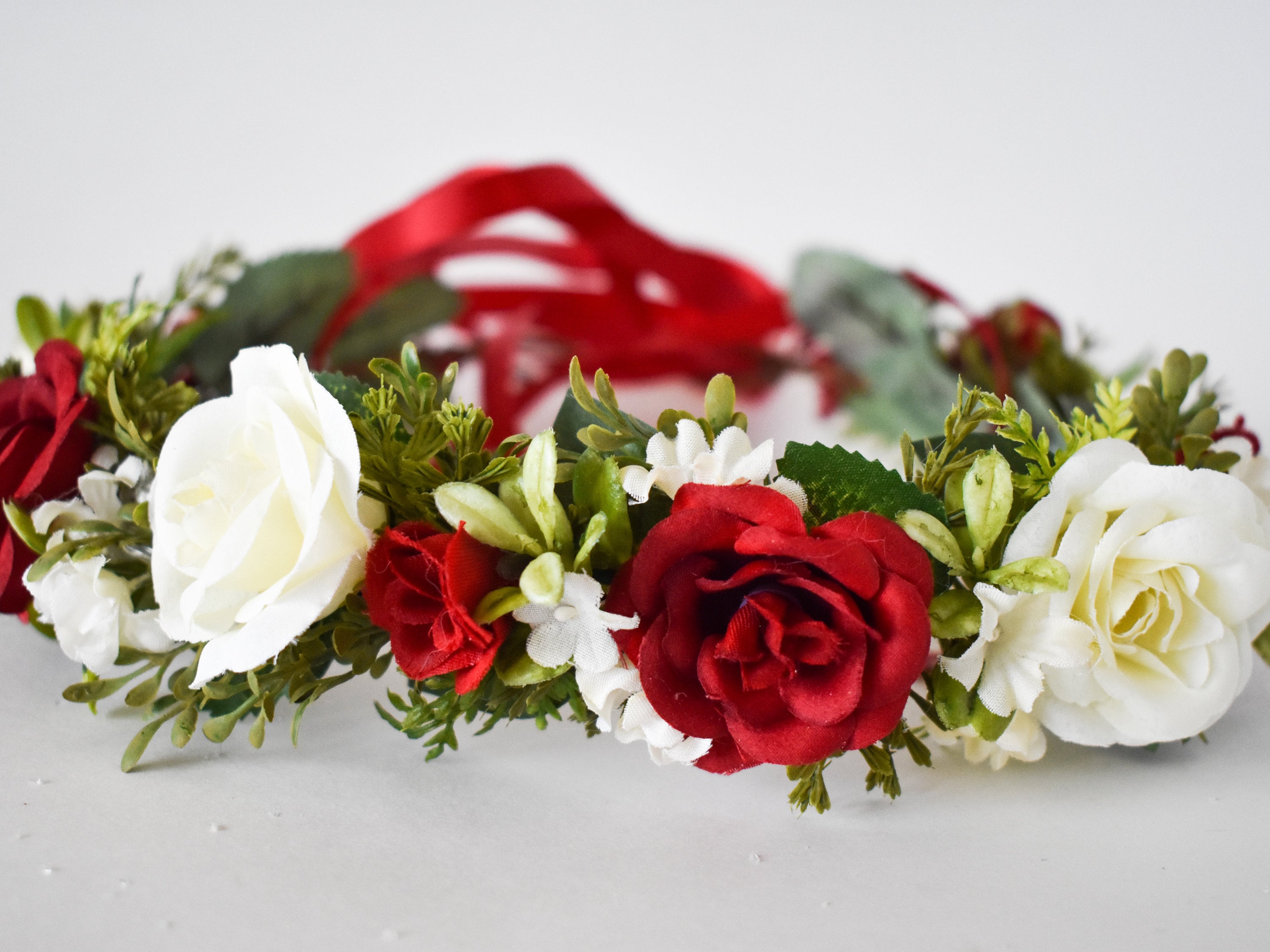 Red and White Flower Crown. Red Floral Crown. Red and White 