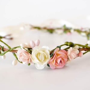 Flower crown. Pink, blush and cream flower crown. Wedding headpiece. Flower wedding crown. Bridesmaids crown. Boho wedding. Flowergirl crown