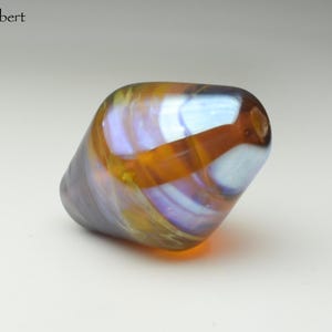 Handmade Lampwork Glass Bicone Bead: Iridescent Yellow Purple Focal Bead