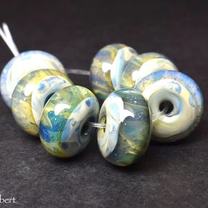 Lampwork Glass Beads, Handmade Pastel Blue, Purple and Yellow Contemporary Glass Beads by Artisan Nicola Hebert