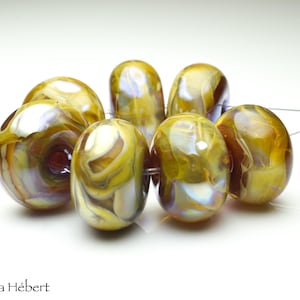 Lampwork Glass Beads, Handmade Iridescent Creams with Dusty Rose Contemporary Glass Beads by Artisan Nicola Hebert