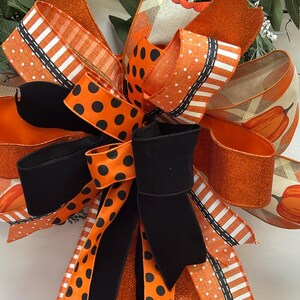 Large Fun Orange Black Fall Ribbon Bow, for all home decor