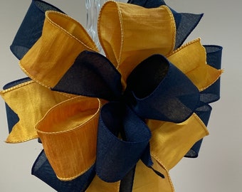 Navy blue and gold bow, school colors, sports colors to show off, Mass Maritime bow, decorate bow, open house bow, wreath bow, lantern bow