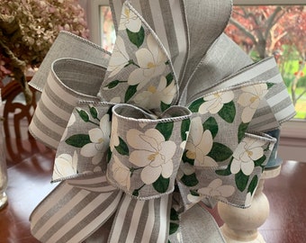 Magnolia bow, gray bow, farmhouse bow, grey room bow, centerpiece bow, wreath bow