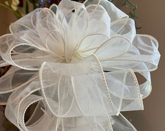 Elegant Off White, pink, gold and white Sheer Ribbon Bow, Wedding Decor