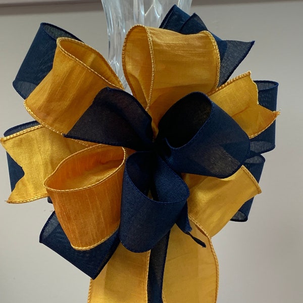 Navy blue and gold bow, school colors, sports colors to show off, Mass Maritime bow, decorate bow, open house bow, wreath bow, lantern bow