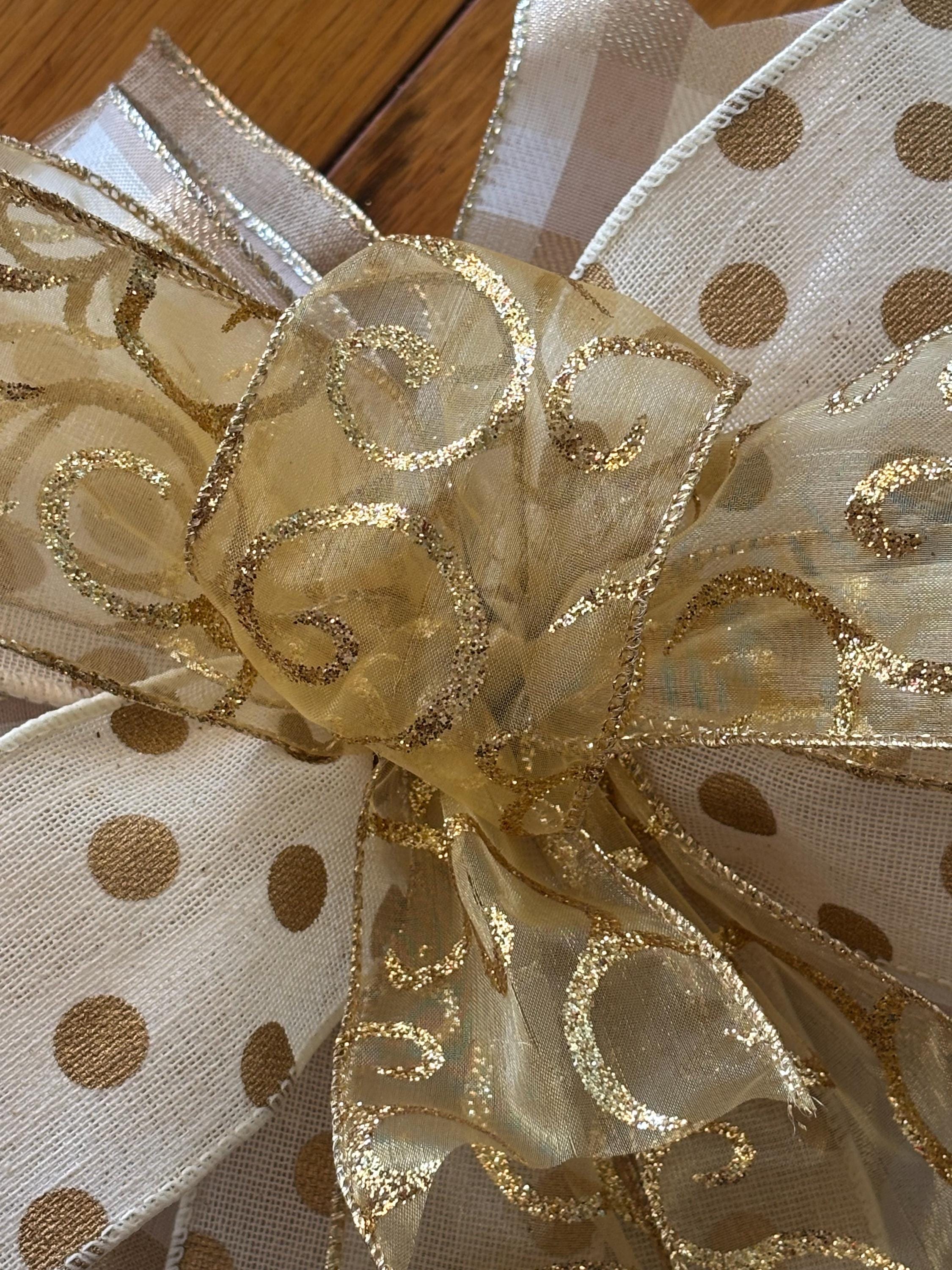 Elegant Gold Scroll White Velvet Bow, Wired Ribbon - Etsy