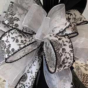 Elegant Black & White Bow: Ombre Rose Linen Ribbon Decor - Etsy