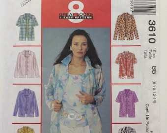 McCall's Sewing Pattern 3610 Manca Camicie e Top Sewing Pattern - UNCUT - Taglia 8-14