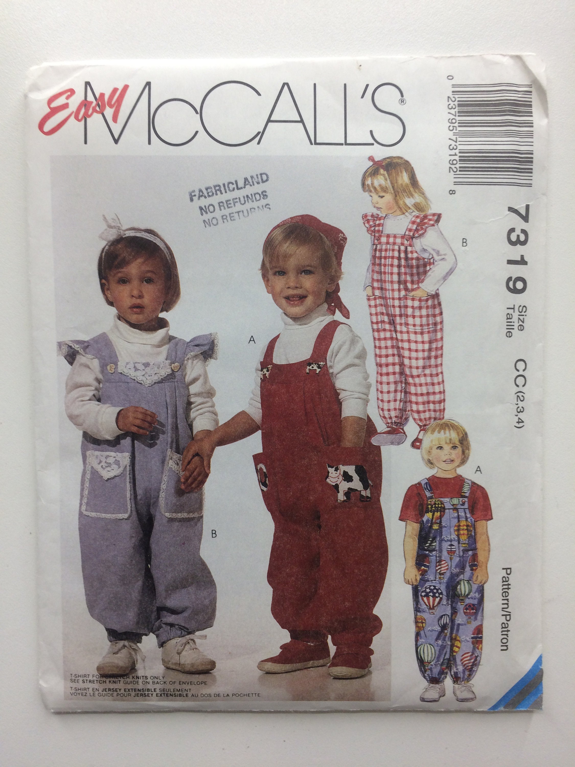 Mccall's 7319 UNCUT Child Overalls Romper Jumpsuit and Knit Mccall's 7319 UNCUT Child Overalls Romper Jumpsuit and Knit