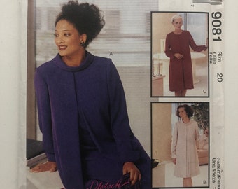 McCalls 9081 Roll Collar Front Pleat Dress Long Sleeve Misses 20 Uncut Sewing Pattern / McCalls 7430 / McCalls 6812