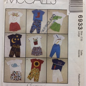 McCall's 6933 Vintage Sewing Pattern , Uncut, Children's/Girls'/Boys T-Shirts, Pants Two Lengths, Shorts, Pullover, Pull-On, Pocket