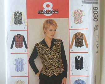 Molde de costura McCall's 9030 Misses' Top: tamanhos 14-16-18, 1997 SEM CORTES