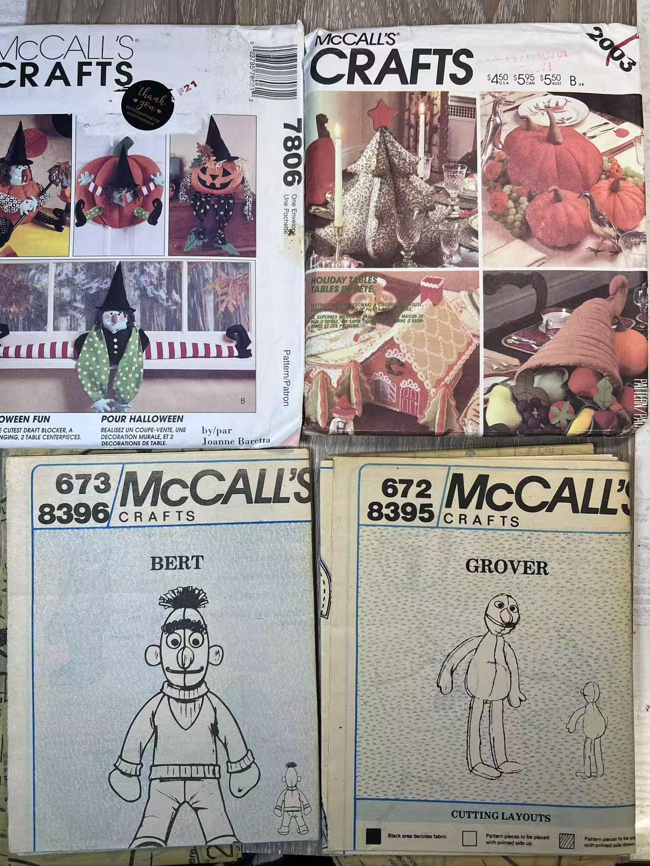 Vintage Mccall's Sewing Patterns: Sesame Street Muppets & Holiday