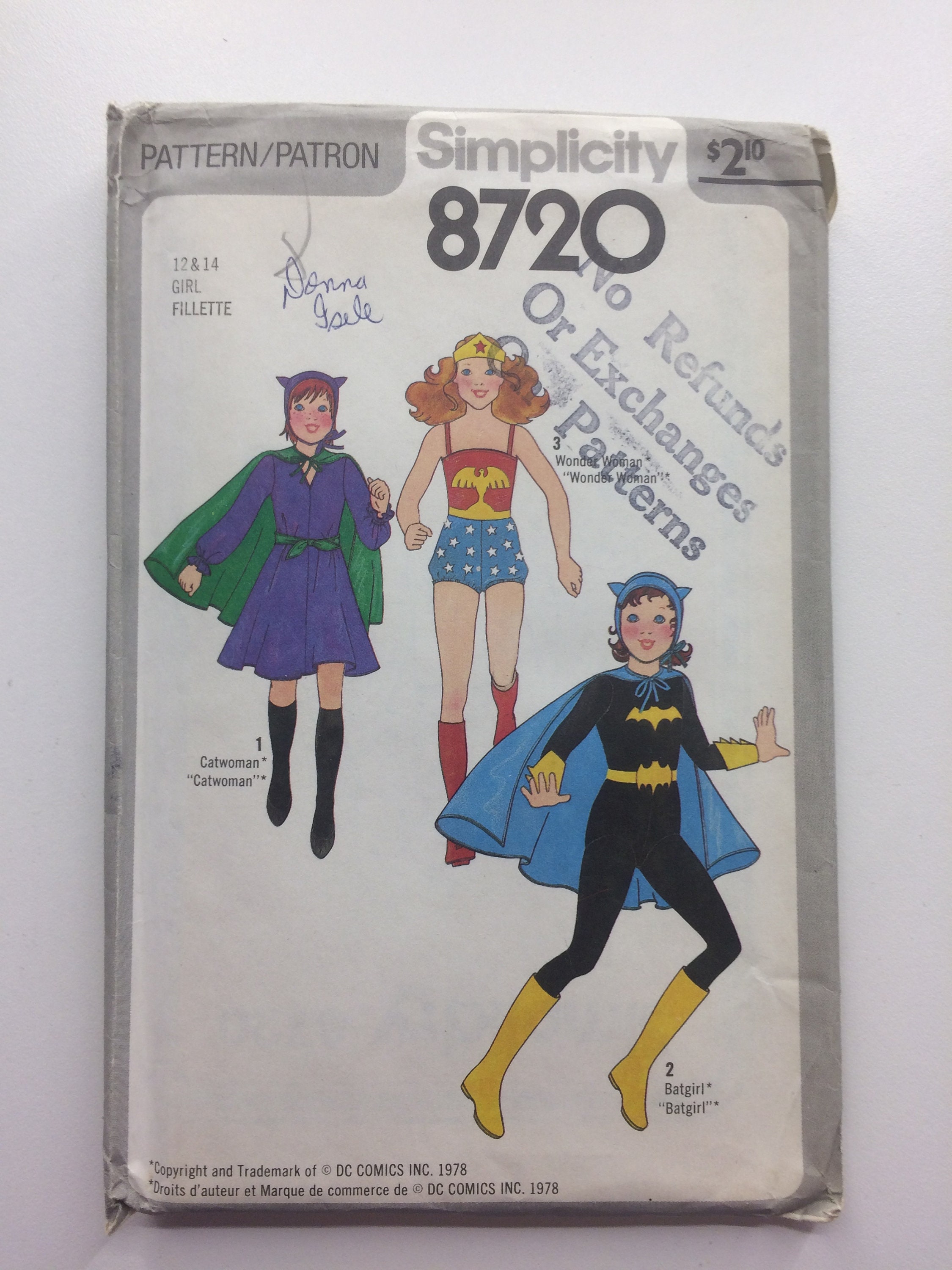 Simplicity 8720 UNCUT Wonder Woman Costume Pattern Size 12-14 Sewing  Pattern for Kids Girls Catwoman & Batgirl 