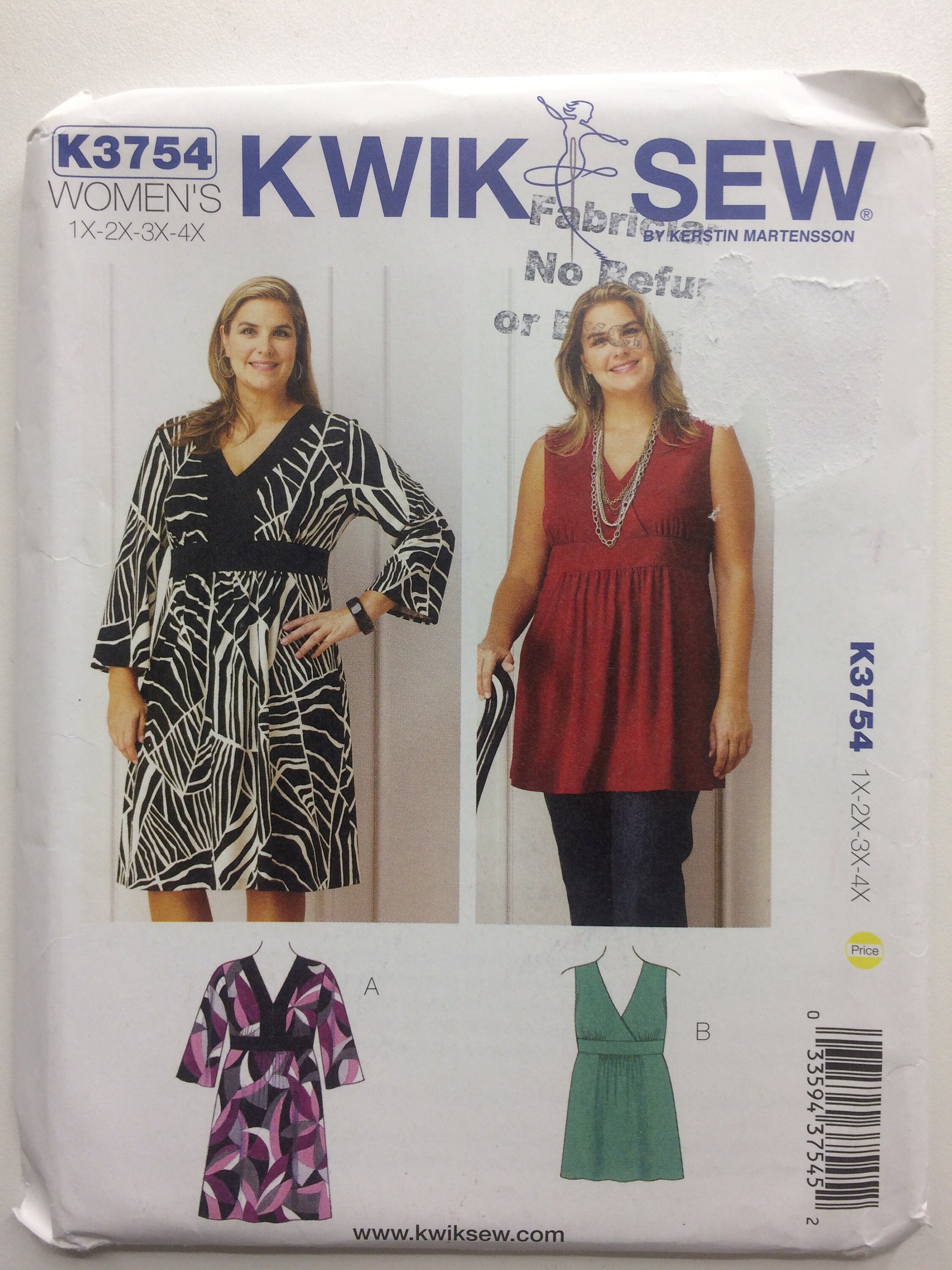 KWIK SEW - K3754 Dress & Tunic Pattern - 033594375452