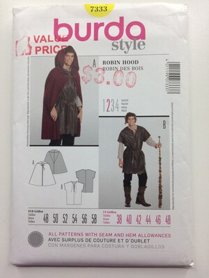 Patron De Couture Burda B7333 - Costume Robin Des Bois Taille 48 à 58
