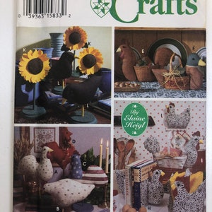 May include: A Simplicity Crafts sewing pattern for making a variety of farmhouse-style decorations, including chickens, sunflowers, and a rooster. The pattern includes instructions for making a variety of sizes and styles of each decoration.
