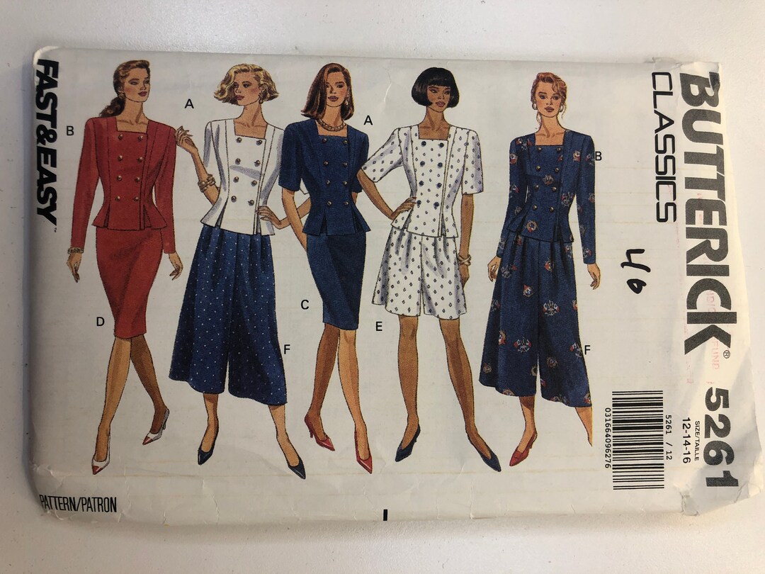 Vintage 90s Butterick 5261 Sewing Pattern: Skirt Suit, Wide Leg Pants ...