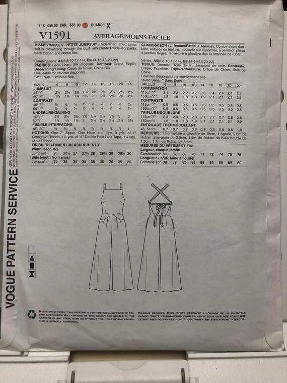 Vogue V1591 Sewing Pattern: Rebecca Vallance Halter Jumpsuit, Size 14-22